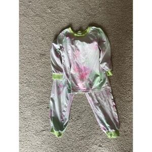 Kids Tie Dye Pajama Set Green Pink Loungewear Sleepwear Girls